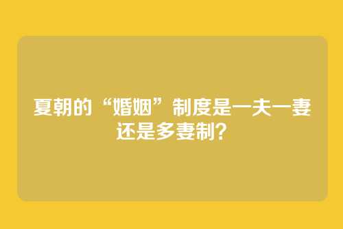 夏朝的“婚姻”制度是一夫一妻还是多妻制？