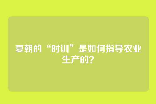 夏朝的“时训”是如何指导农业生产的?