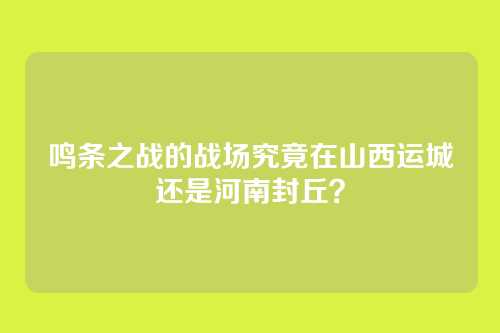 鸣条之战的战场究竟在山西运城还是河南封丘？