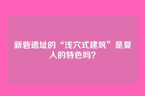 新砦遗址的“浅穴式建筑”是夏人的特色吗?