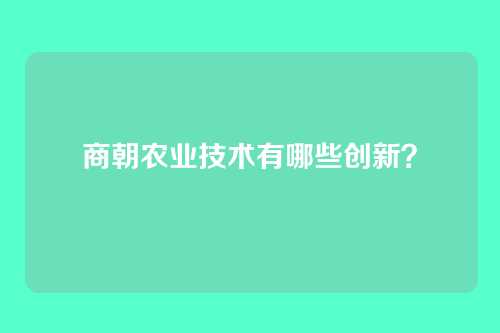商朝农业技术有哪些创新？