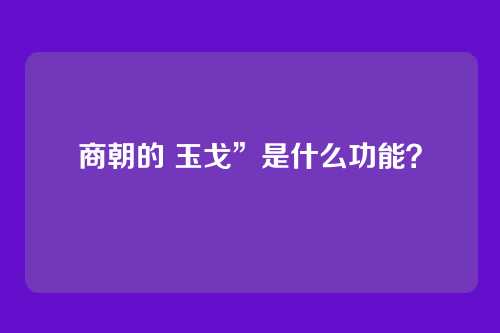 商朝的 玉戈”是什么功能？
