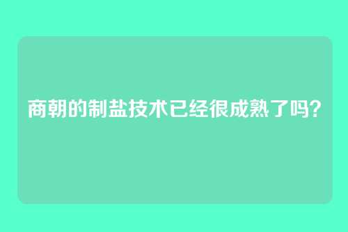商朝的制盐技术已经很成熟了吗？